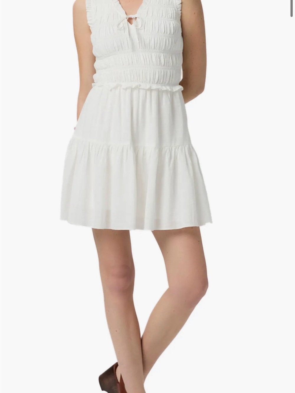 NEW PAIGE Fraise Smock Bodice Cotton Blend Mini Little White Dress Large L Lined